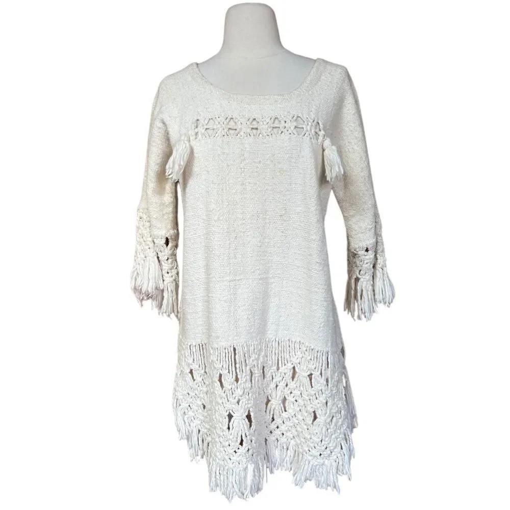 Ultra Rare Vintage 1960s Bazaar by Xavier de la Torre Cotton Fringe Tunic - Picture 3 of 13
